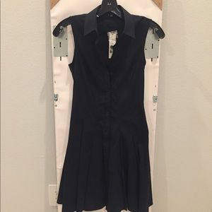 Theory Navy Pleated Fit and Flare Dress